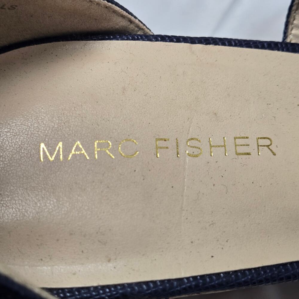 Marc Fisher Cork Heel Wedges 4" heels Open Toe Size 11M Very Dark Blue - Picture 5 of 7